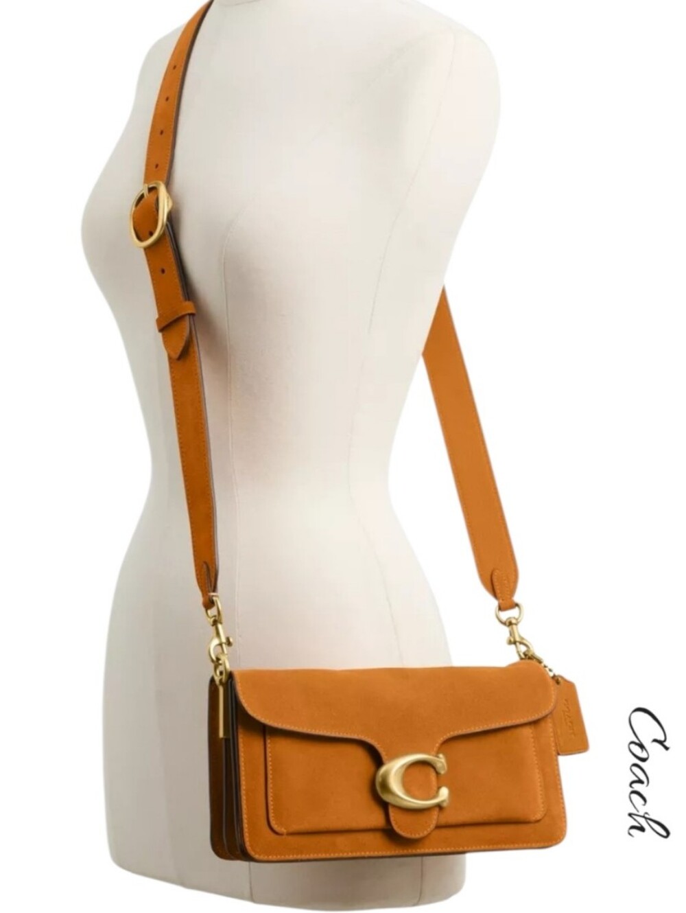 COACH Suede Tabby 26 Shoulder Bag Crossbody Marigold Yellow Gold Brass CEN52